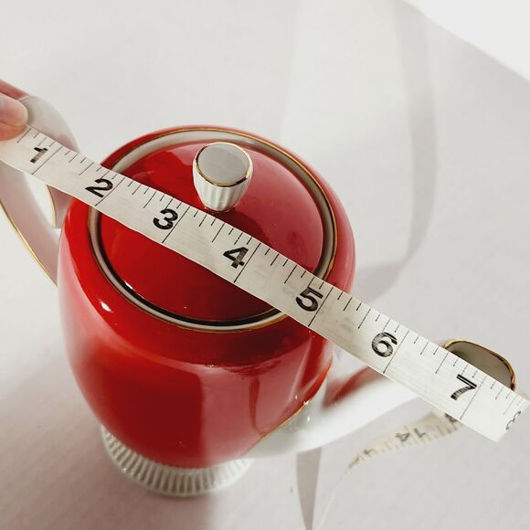 Chodziez Footed Coffee Teapot Red MCM Vtg Poland Ceramic Retro Tall Gold Trim - Picture 14 of 15